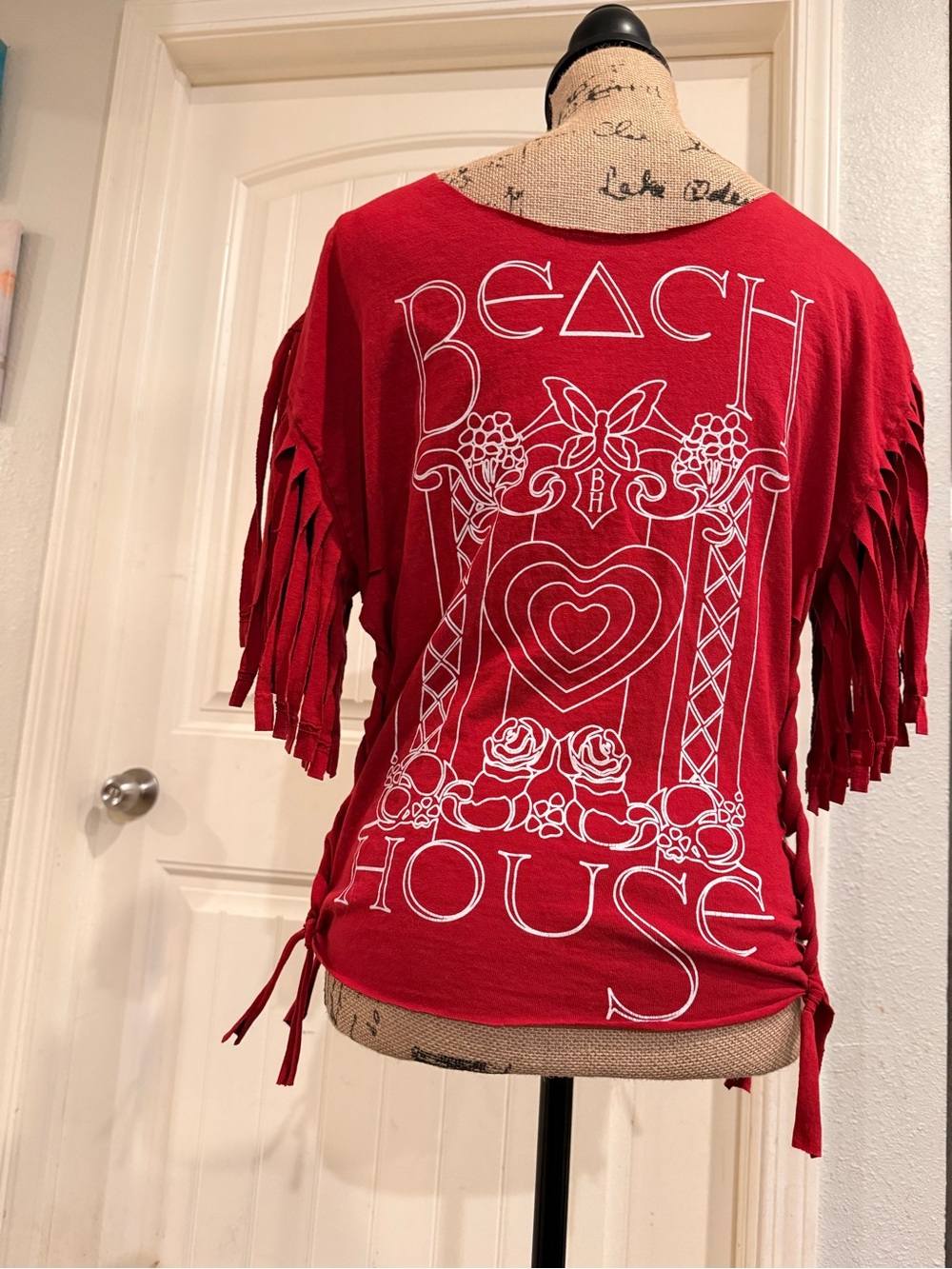 Beach House Red Fringe Graphic Tunic Top